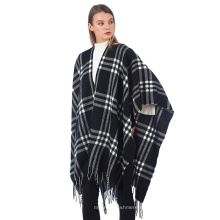 Ponchos y capas a cuadros de nueva moda para mujer Abrigos de invierno cálidos de gran tamaño